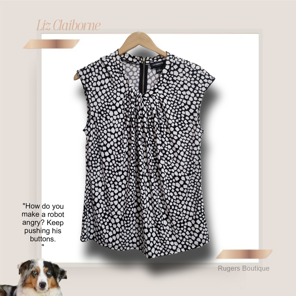 🌿Liz Claiborne Women's Medium Black and White Giraffe Print Career Top-CUTE! - Picture 9 of 10